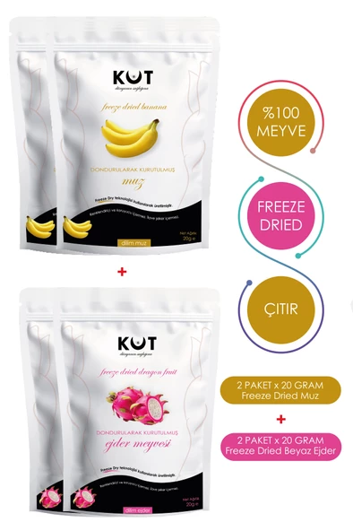 Dondurularak Kurutulmuş Muz ve Beyaz Ejder Meyvesi - Freeze Dried Beyaz Ejder Meyvesi (2 x 20 g) + Muz (2 x 20 g) ürün görseli 1