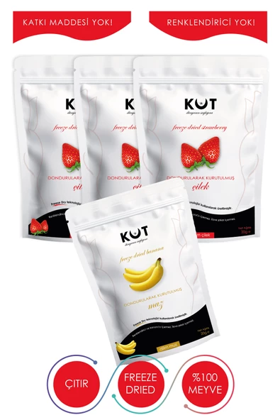 Dondurularak Kurutulmuş Çilek ve Muz - Freeze Dried Çilek (3 x 20 g) + Muz (1 x 20 g) ürün görseli 1