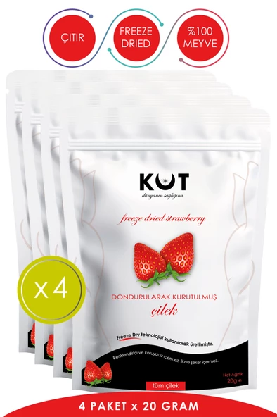 ÇİLEK DONDURULARAK KURUTULMUŞ 20 GRAM X 4 PAKET FREEZE DRIED TÜM ÇİLEK ürün görseli 1