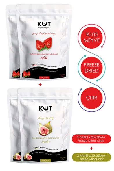 Dondurularak Kurutulmuş (Freeze Dried) Çilek ve İncir - Freeze Dried Çilek (2 paket - 20 g.) + Freeze Dried İncir (2 paket - 20 g.) ürün görseli 1