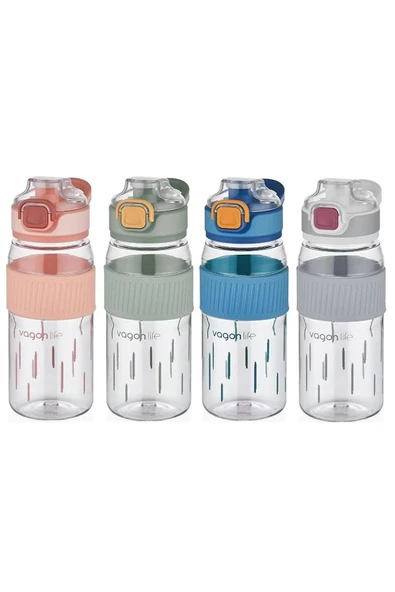 Vagonlife 550 ml Desenli Silikon Gövde Kilitlenebilir Kapaklı Polikarbon Suluk (Karışık Renk 1 Adet) ürün görseli 1