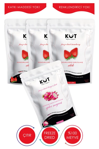 Dondurularak Kurutulmuş Çilek ve Beyaz Ejder Meyvesi - Freeze Dried Çilek (3 x 20 g) + Beyaz Ejder Meyvesi (1 x 20 g) ürün görseli 1