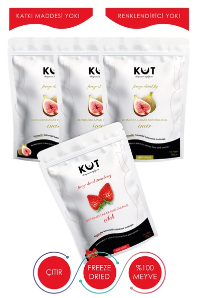 Dondurularak Kurutulmuş İncir ve Çilek - Freeze Dried Dilim İncir (3 x 20 g) + Tüm Çilek (1 x 20 g) ürün görseli 1