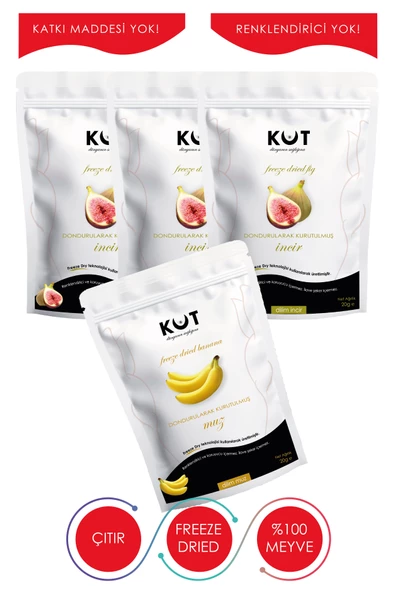 Dondurularak Kurutulmuş İncir ve Muz - Freeze Dried Dilim İncir (3 x 20 g) + Dilim Muz (1 x 20 g) ürün görseli 1