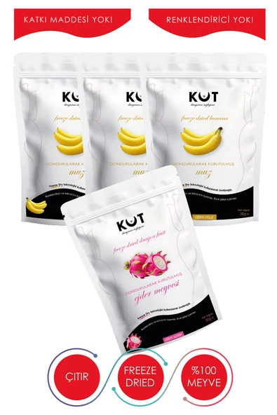 Dondurularak Kurutulmuş Muz ve Beyaz Ejder Meyvesi - Freeze Dried Dilim Muz (3 x 20 g) + Beyaz Ejder Meyvesi (1 x 20 g) ürün görseli 1