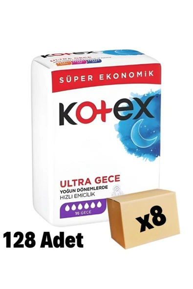 Kotex Ultra Hijyenik Ped Gece 16'lı 8 Paket 108 Adet ürün görseli 1