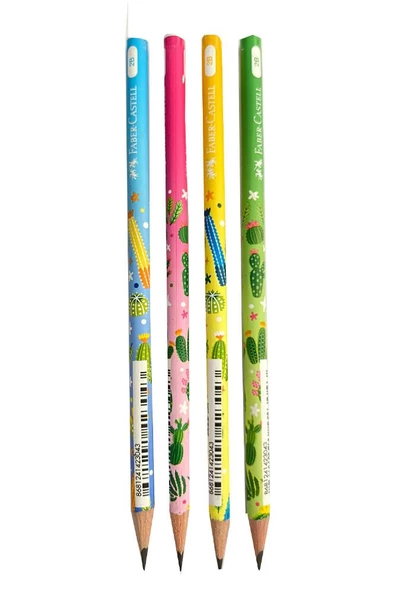 Kaktüs Yuvarlak Kurşun Kalem 4 Adet 1 Paket Faber Kurşun Kalem 2B Siyah Kurşun Kalem Kaktüs Desenli 2B Kalem ürün görseli 1