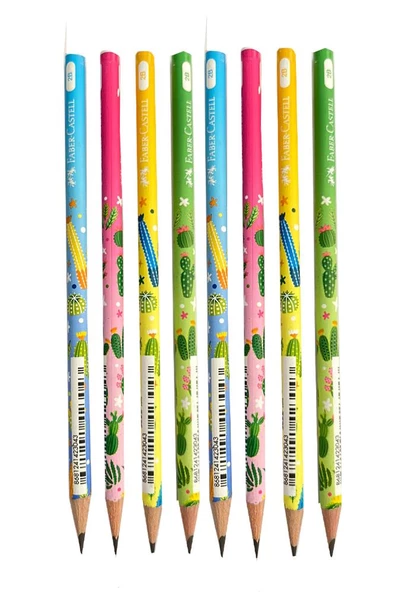 Kaktüs Yuvarlak Kurşun Kalem 8 Adet 1 Paket Faber Kurşun Kalem 2B Siyah Kurşun Kalem Kaktüs Desenli 2B Kalem ürün görseli 1