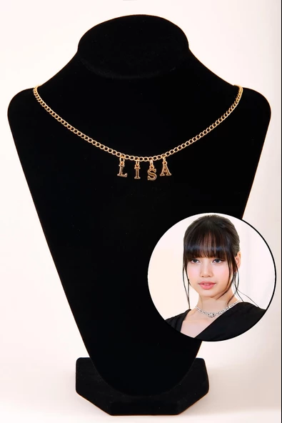 Gold Lisa Yazılı Harfli Blackpink 45cm Zincirli Hediyelik Kolye ürün görseli 1