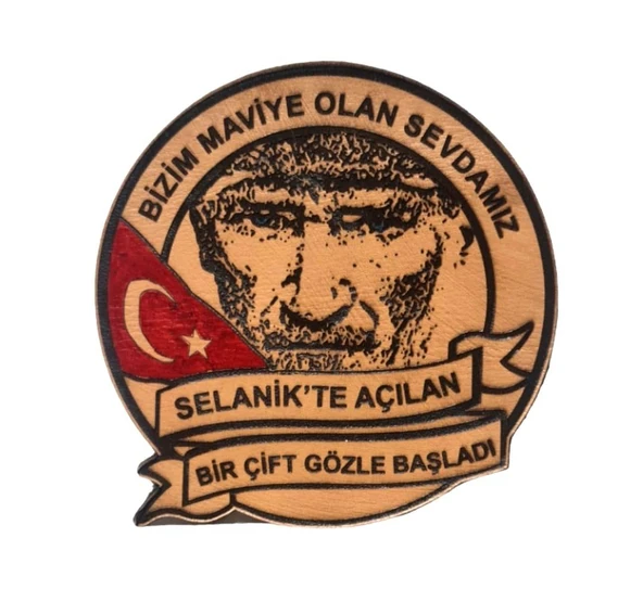 ATATÜRK Deri PEÇ BİZİM MAVİYE OLAN SEVDAMIZ- Arma - Kırmızı Bayrak MAvi Göz ürün görseli 1