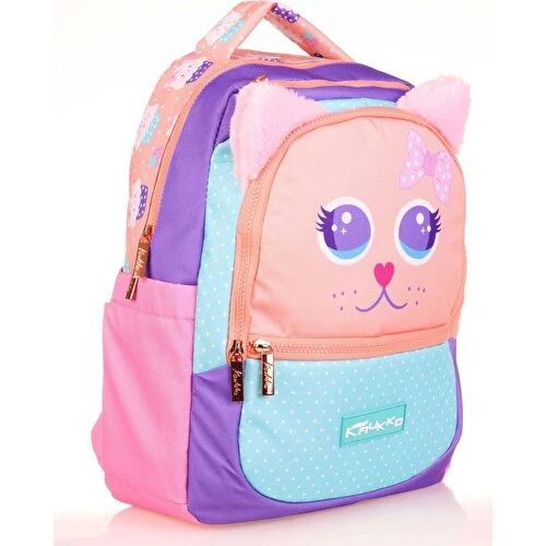 Kaukko Kids Sevimli Kedi Çok Renkli Kız Çocuk Okul Sırt Çantası ürün görseli 1