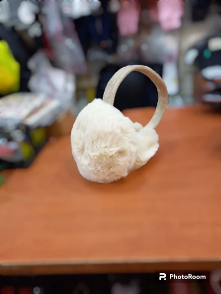kışlık peluş kulaklık açık bej rengi soğuk önleyiçi kulaklık ürün görseli 1