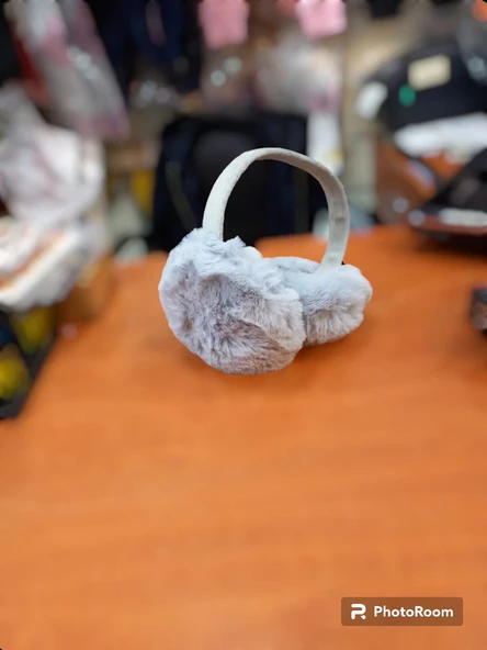 kışlık peluş kulaklık gri rengi soğuk önleyiçi kulaklık ürün görseli 1