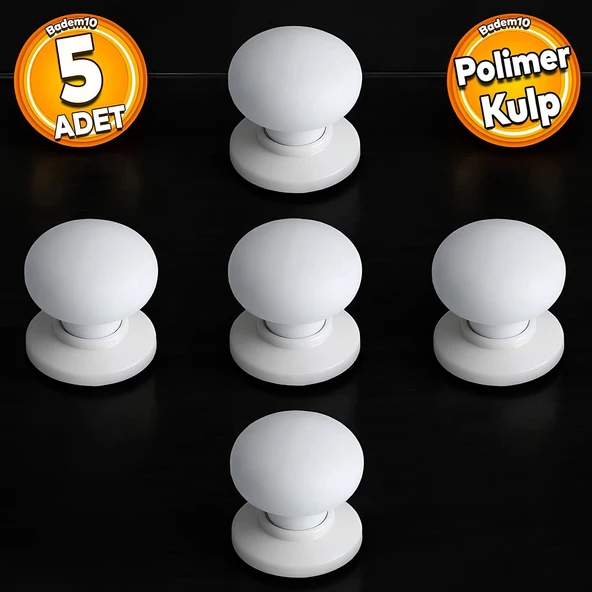 Polimer Düğme Beyaz Kulp Tablalı Mobilya Mutfak Dolabı Çekmece Dolap Kapak Kulpu Kulbu 5 ADET ürün görseli 1