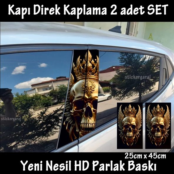 altın kuru kafaoto kapı sticker 2li sağ sol kapı direk için folyo kaplama - tuning modifiye görünüm ürün görseli 1