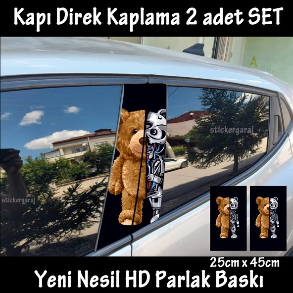 ayıcık oto kapı sticker 2li sağ sol kapı direk için folyo kaplama - tuning modifiye görünüm ürün görseli 1