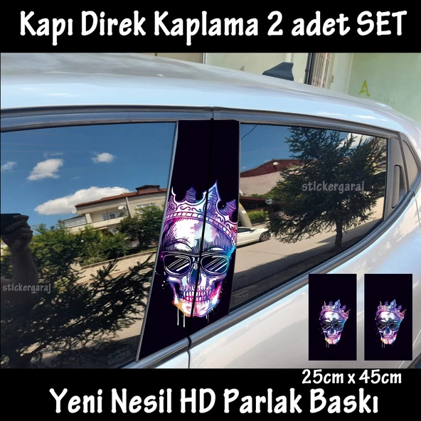 renkli iskelet kafa oto kapı sticker 2li sağ sol kapı direk için folyo kaplama - tuning modifiye görünüm ürün görseli 1