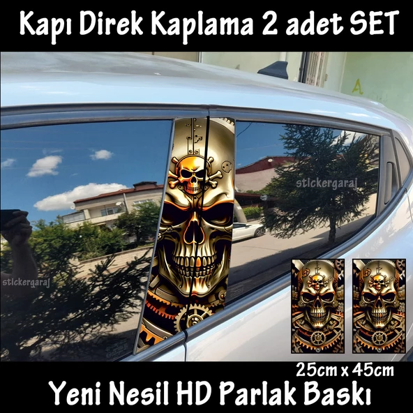 kuru kafa iskelet oto kapı sticker 2li sağ sol kapı direk için folyo kaplama - tuning modifiye görünüm ürün görseli 1