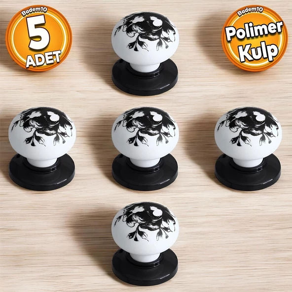 Polimer Düğme Kulp Desenli Beyaz Siyah Mobilya Mutfak Dolabı Çekmece Dolap Kulpu Kulbu 5 ADET ürün görseli 1