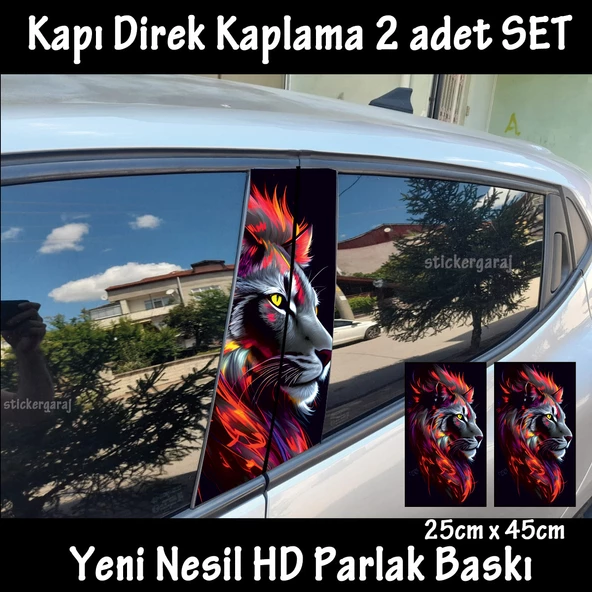 aslan oto kapı sticker 2li sağ sol kapı direk için folyo kaplama - tuning modifiye görünüm ürün görseli 1