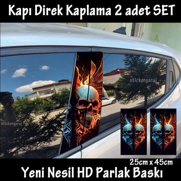 cehennem iskelet kafa oto kapı sticker 2li sağ sol kapı direk için folyo kaplama - tuning modifiye görünüm ürün görseli 1