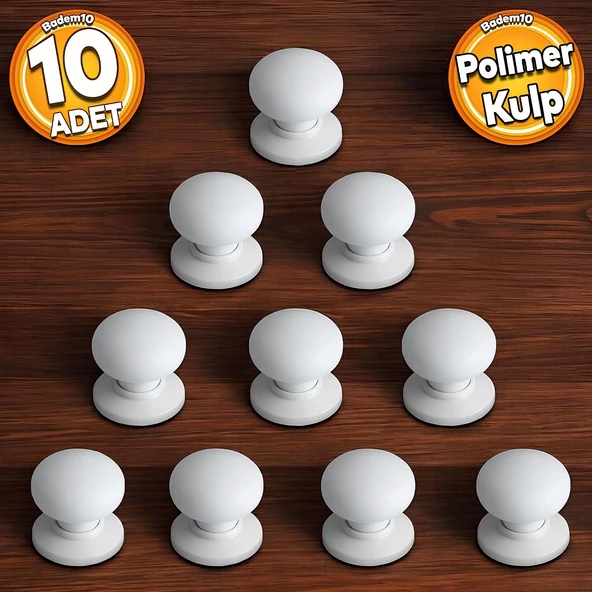 Polimer Kulp Düğme Beyaz Tablalı Mobilya Mutfak Dolabı Çekmece Dolap Kapak Kulpu Kulbu 10 ADET ürün görseli 1