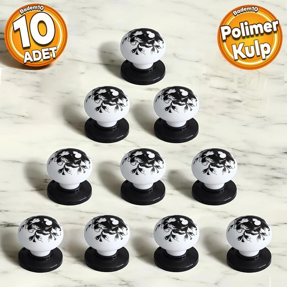 Polimer Kulp Düğme Desenli Beyaz Siyah Mobilya Mutfak Dolabı Çekmece Dolap Kulpu Kulbu 10 ADET ürün görseli 1