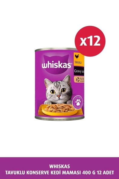 Whiskas Sos Içinde Tavuklu Yetişkin Kedi Konservesi 400 gr x 12 ürün görseli 1