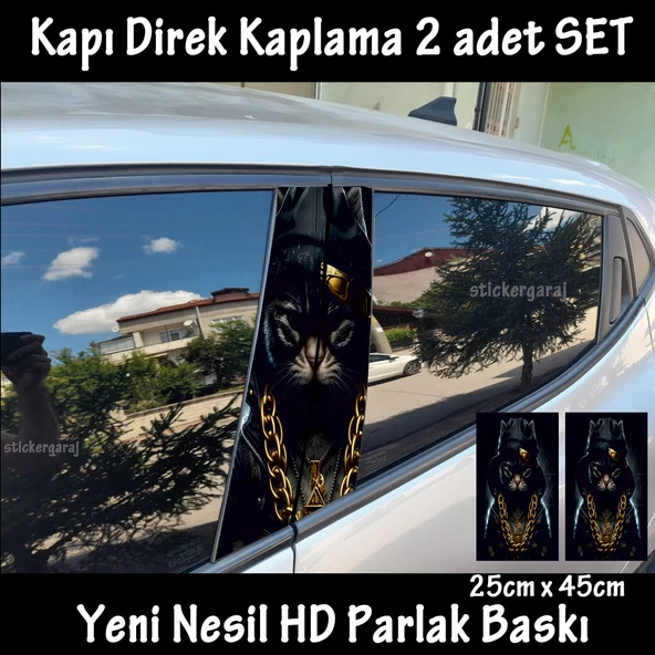 repçi kara kedi oto kapı sticker 2li sağ sol kapı direk için folyo kaplama - tuning modifiye görünüm ürün görseli 1