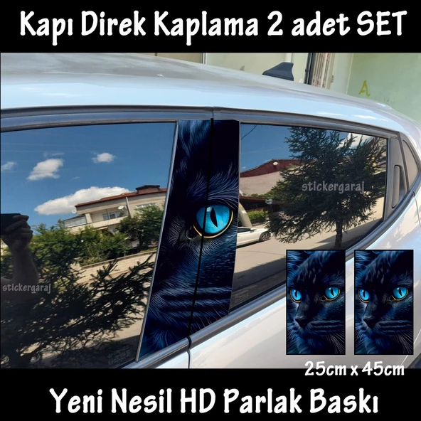 kedi mavi göz oto kapı sticker 2li sağ sol kapı direk için folyo kaplama - tuning modifiye görünüm ürün görseli 1