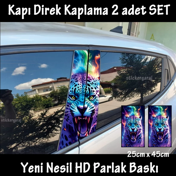 renkli kaplan oto kapı sticker 2li sağ sol kapı direk için folyo kaplama - tuning modifiye görünüm ürün görseli 1