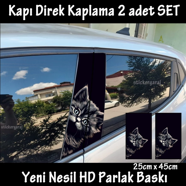 sevimli yavru kedi oto kapı sticker 2li sağ sol kapı direk için folyo kaplama - tuning modifiye görünüm ürün görseli 1