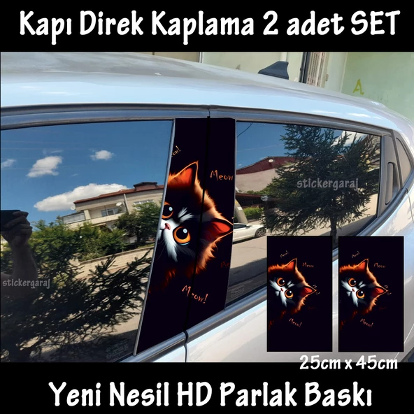 sevimli kedi oto kapı sticker 2li sağ sol kapı direk için folyo kaplama - tuning modifiye görünüm ürün görseli 1