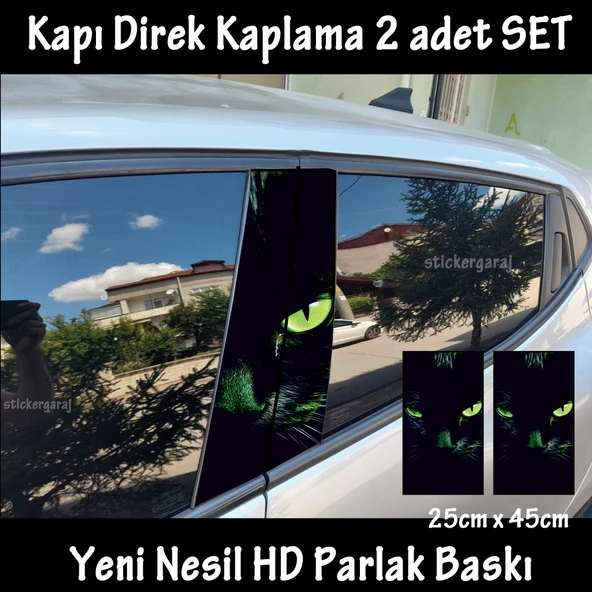 yeşil göz kedi oto kapı sticker 2li sağ sol kapı direk için folyo kaplama - tuning modifiye görünüm ürün görseli 1