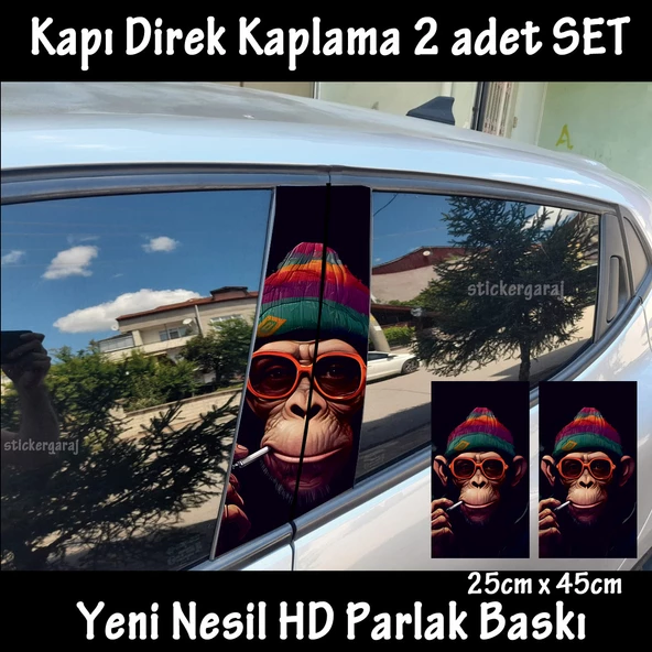 maymun oto kapı sticker 2li sağ sol kapı direk için folyo kaplama - tuning modifiye görünüm ürün görseli 1