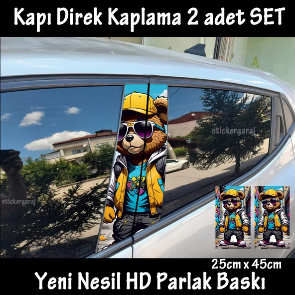 repçi ayı oto kapı sticker 2li sağ sol kapı direk için folyo kaplama - tuning modifiye görünüm ürün görseli 1