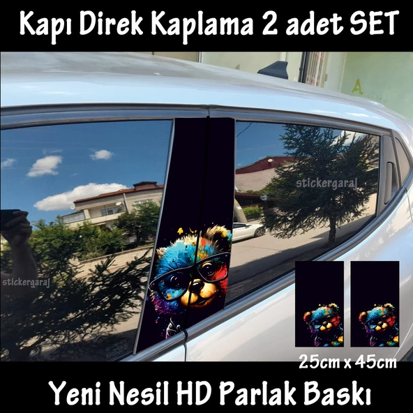 sevimli ayı oto kapı sticker 2li sağ sol kapı direk için folyo kaplama - tuning modifiye görünüm ürün görseli 1