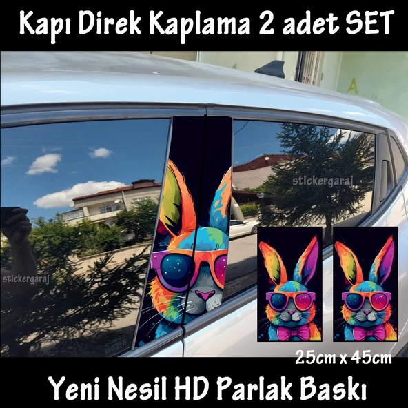 tavşan gözlüklü oto kapı sticker 2li sağ sol kapı direk için folyo kaplama - tuning modifiye görünüm ürün görseli 1