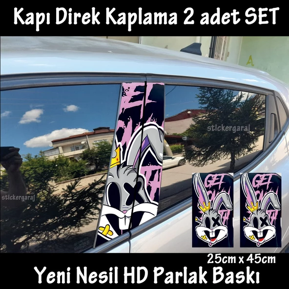 yaralı tavşan oto kapı sticker 2li sağ sol kapı direk için folyo kaplama - tuning modifiye görünüm ürün görseli 1