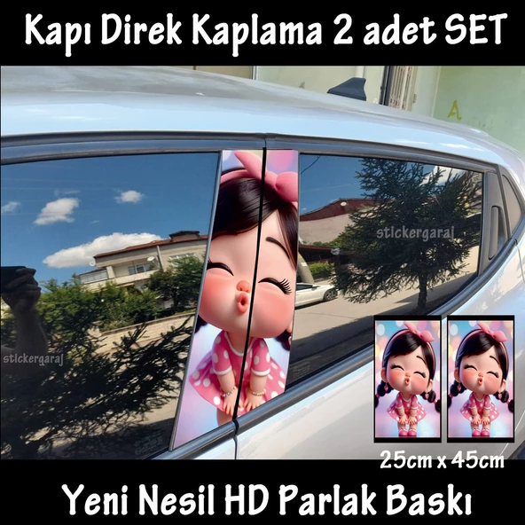 sevimli kız oto kapı sticker 2li sağ sol kapı direk için folyo kaplama - tuning modifiye görünüm ürün görseli 1