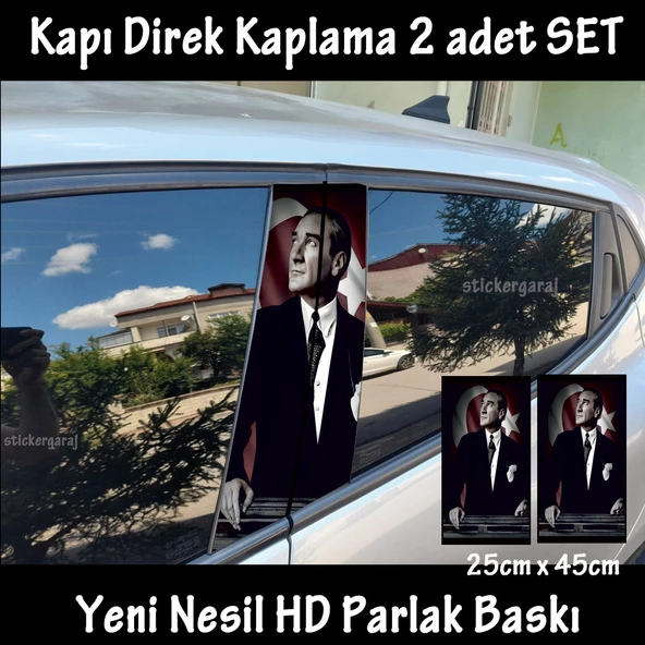 atatürk oto kapı sticker 2li sağ sol kapı direk için folyo kaplama - tuning modifiye görünüm ürün görseli 1