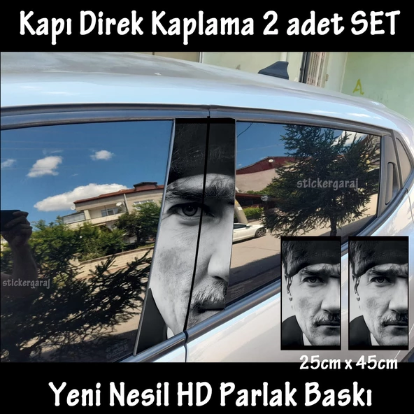 gazi mustafa kemal ata oto kapı sticker 2li sağ sol kapı direk için folyo kaplama - tuning modifiye görünüm ürün görseli 1