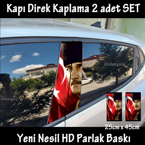 ayyıldız bayrak mustafa kemal atatürk oto kapı sticker 2li sağ sol kapı direk için folyo kaplama - tuning modifiye görünüm ürün görseli 1