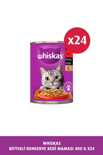 Whiskas Sığırlı Soslu Kedi Konserve 400 gr x 24 ürün görseli 1
