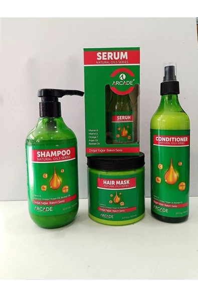 Arcade Saç Bakım Şampuanı Doğal Yağlar Bakım 500ML 4Lü Saç Bakım seti ürün görseli 1