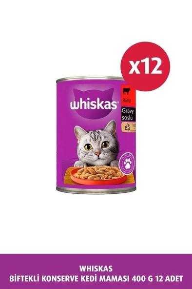 Whiskas Sığırlı Soslu Kedi Konserve 400 gr x 12 ürün görseli 1