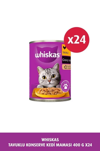 Whiskas Sos Içinde Tavuklu Yetişkin Kedi Konservesi 400 gr x 24 ürün görseli 1