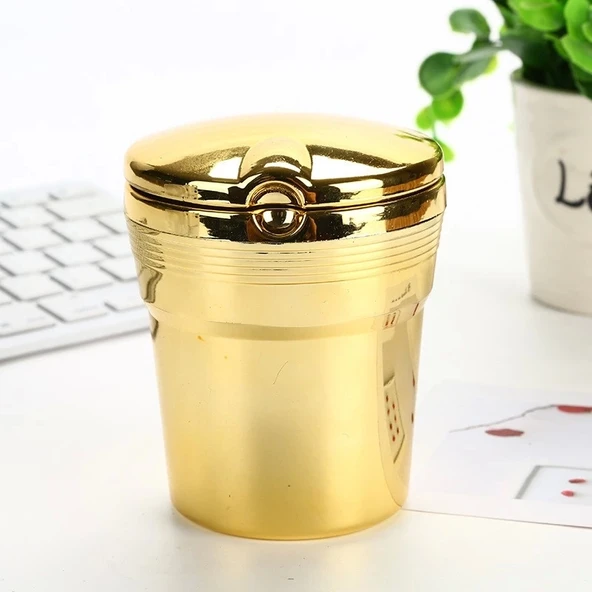 Lüx Gold Renk Araç İçi Küllük - Işıklı Kapaklı Araç Küllüğü - ürün görseli 1