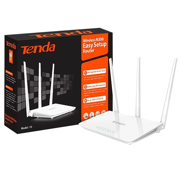 Tenda N300 4port 300Mbps Wifi-N 3 Antenli Easy Stup Router F3 ürün görseli 1