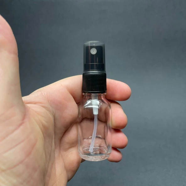 15 Ml Şeffaf Cam Şişe Siyah Spreyli ,  15Cc Şeffaf Spreyli Boş Şişe x 6 Adet ürün görseli 1